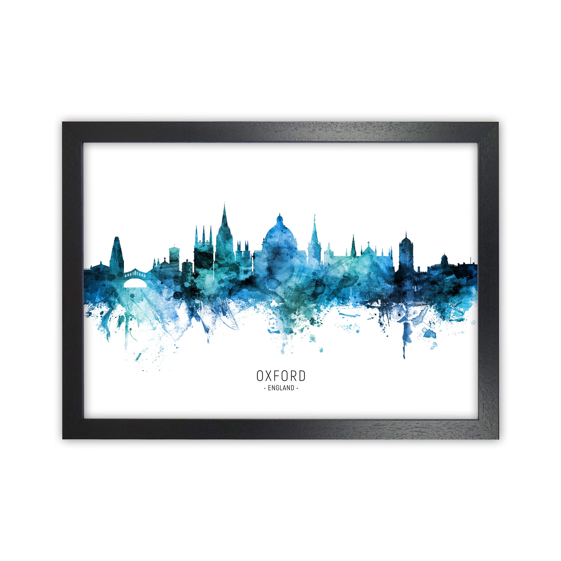 Oxford England Skyline Blue City Name  by Michael Tompsett Black Grain