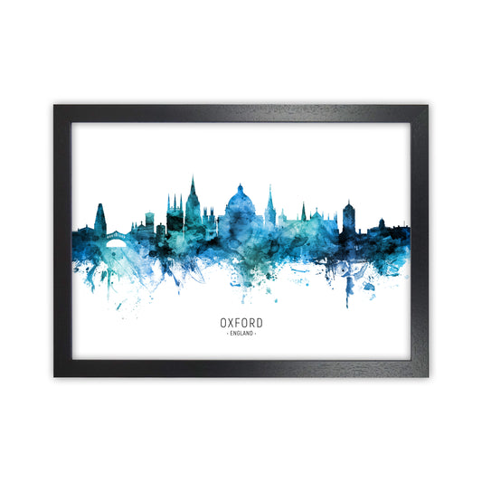 Oxford England Skyline Blue City Name  by Michael Tompsett Black Grain