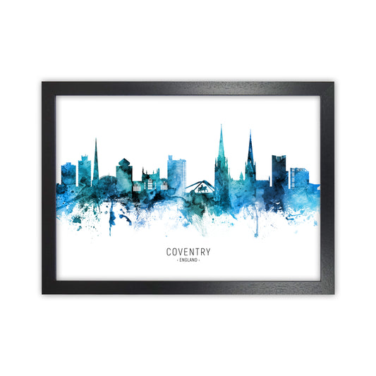 Coventry England Skyline Blue City Name  by Michael Tompsett Black Grain