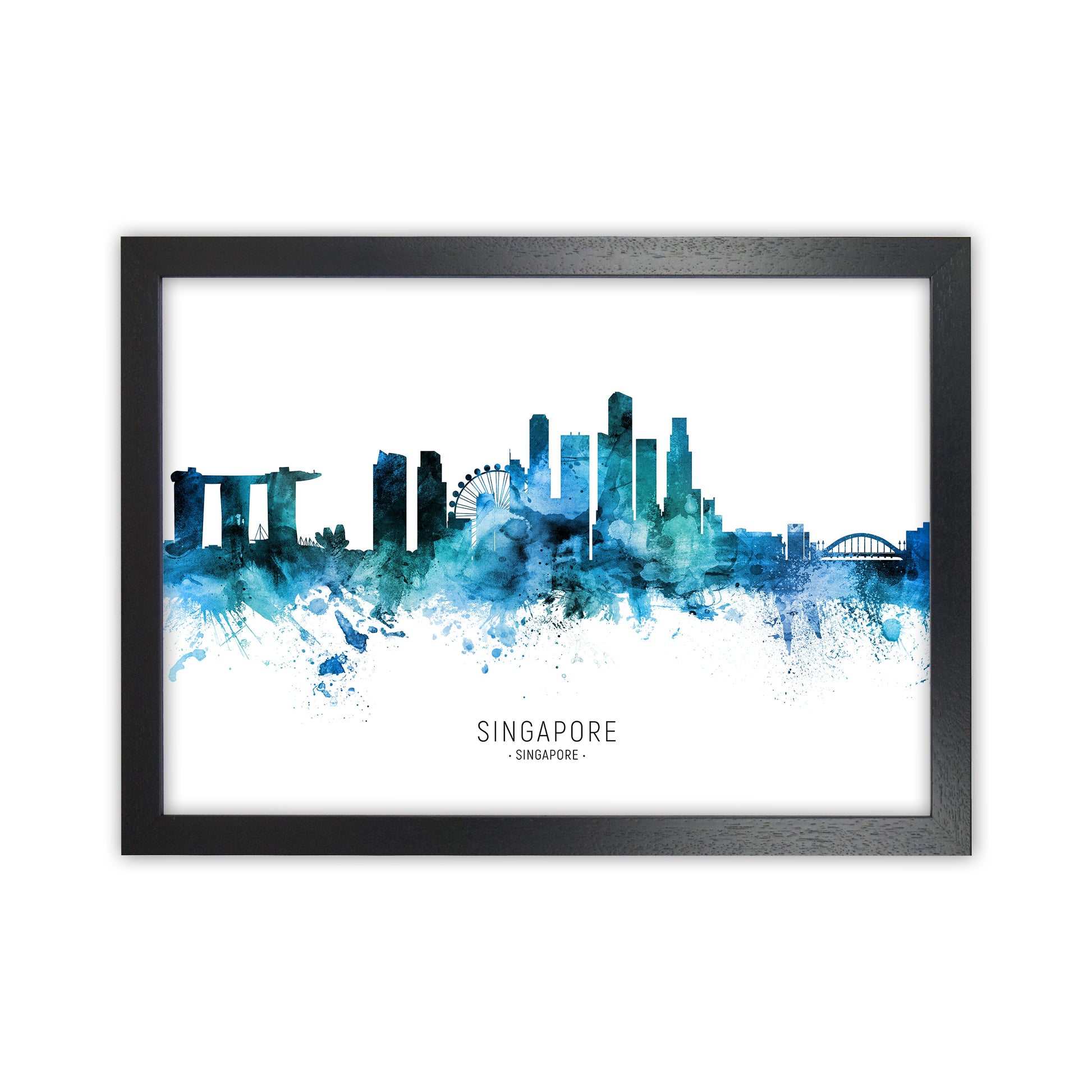 Singapore Singapore Skyline Blue City Name  by Michael Tompsett Black Grain