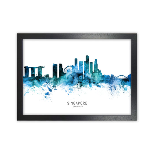 Singapore Singapore Skyline Blue City Name  by Michael Tompsett Black Grain