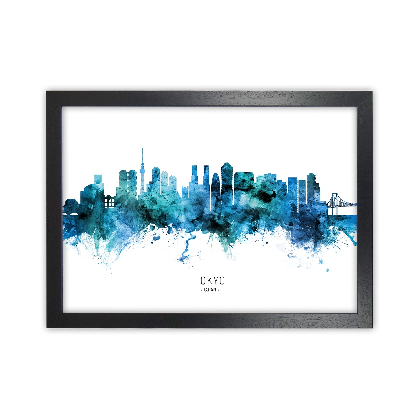 Tokyo Japan Skyline Blue City Name Print by Michael Tompsett Black Grain