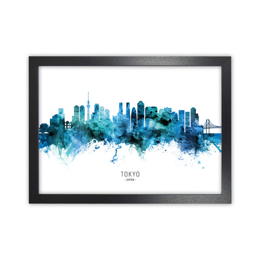 Tokyo Japan Skyline Blue City Name Print by Michael Tompsett Black Grain