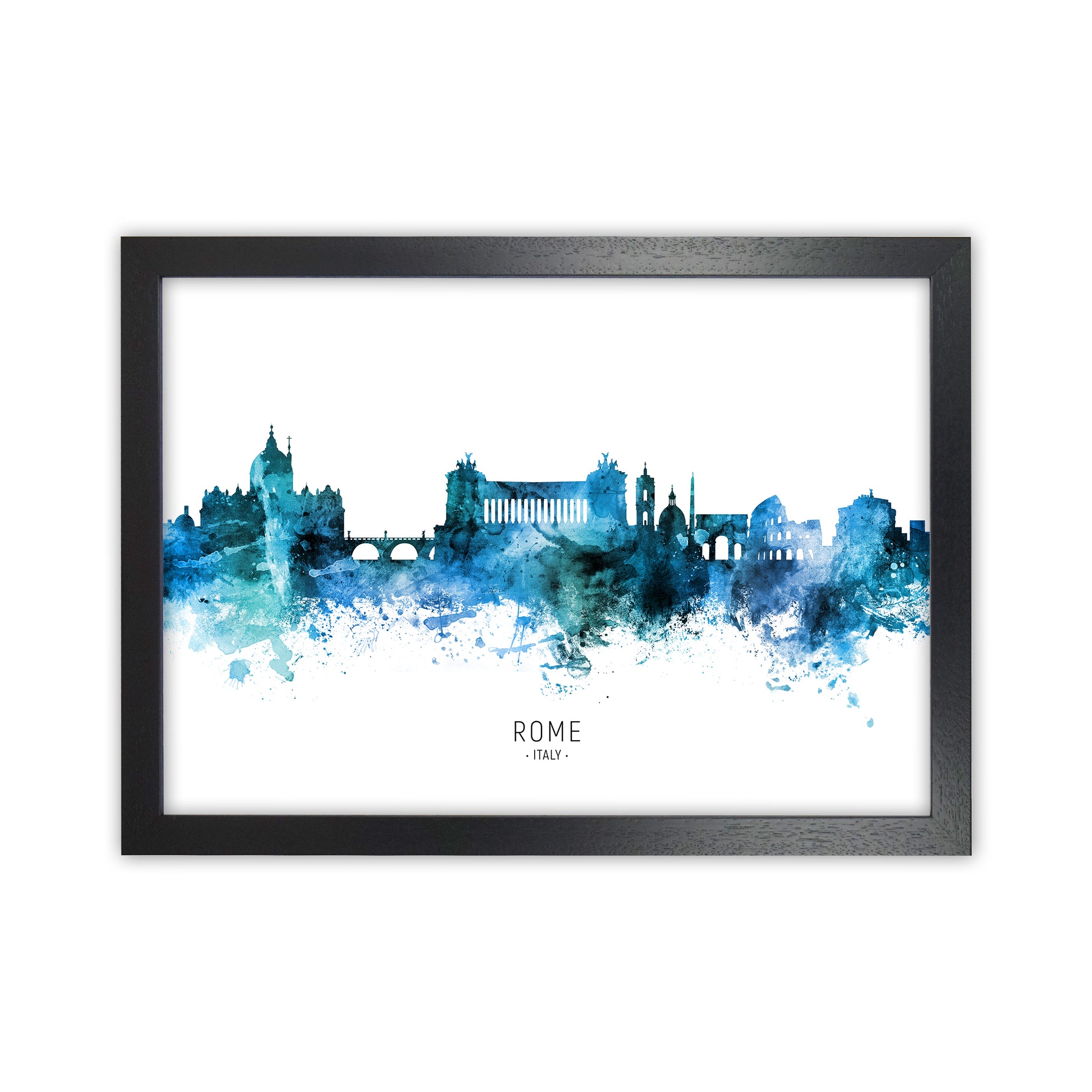 Rome Italy Skyline Blue City Name Print by Michael Tompsett Black Grain