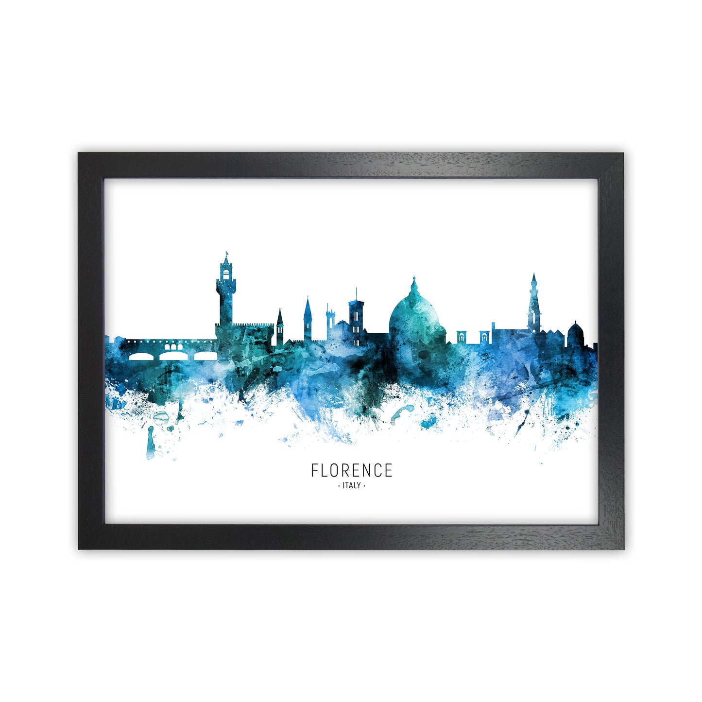 Florence Italy Skyline Blue City Name by Michael Tompsett Black Grain