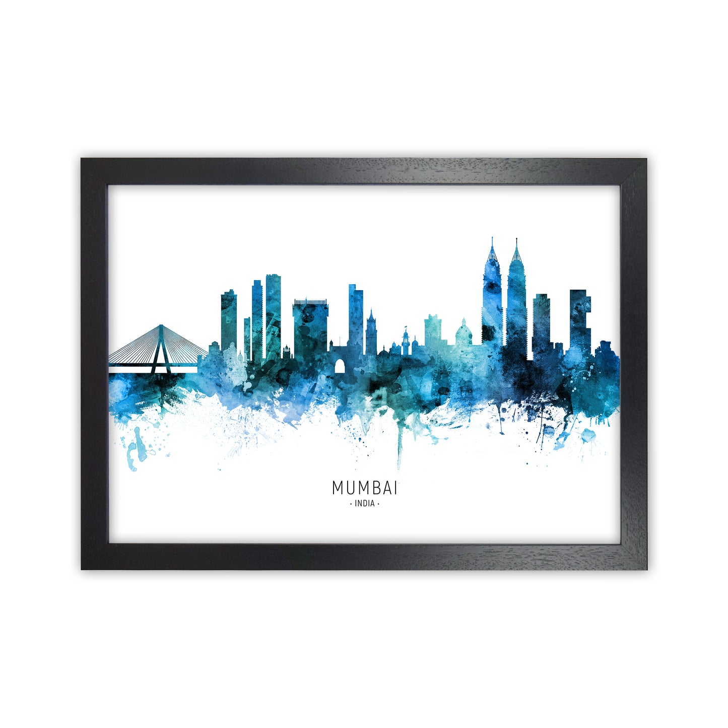 Mumbai India Skyline Blue City Name Print by Michael Tompsett Black Grain
