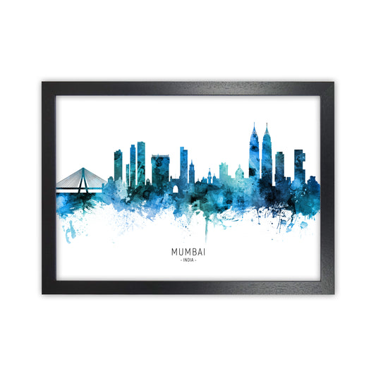 Mumbai India Skyline Blue City Name Print by Michael Tompsett Black Grain