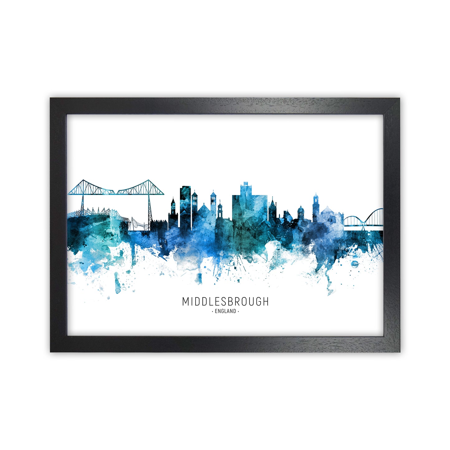 Middlesbrough England Skyline Blue City Name by Michael Tompsett Black Grain