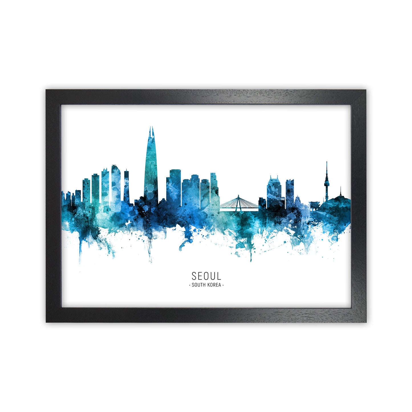 Seoul South Korea Skyline Blue City Name by Michael Tompsett Black Grain