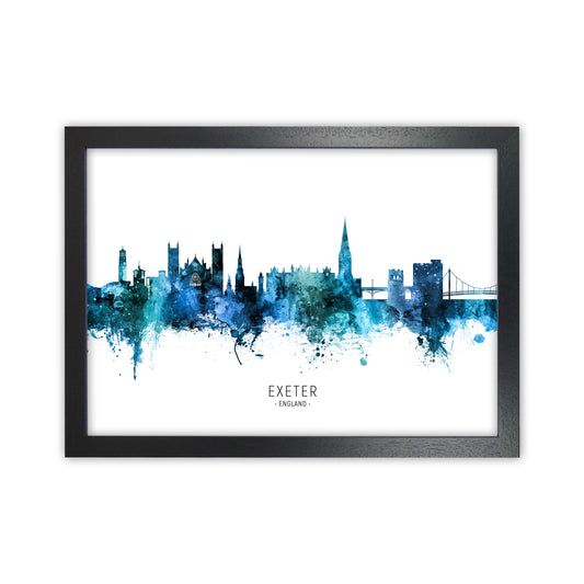 Exeter England Skyline Blue City Name  by Michael Tompsett Black Grain