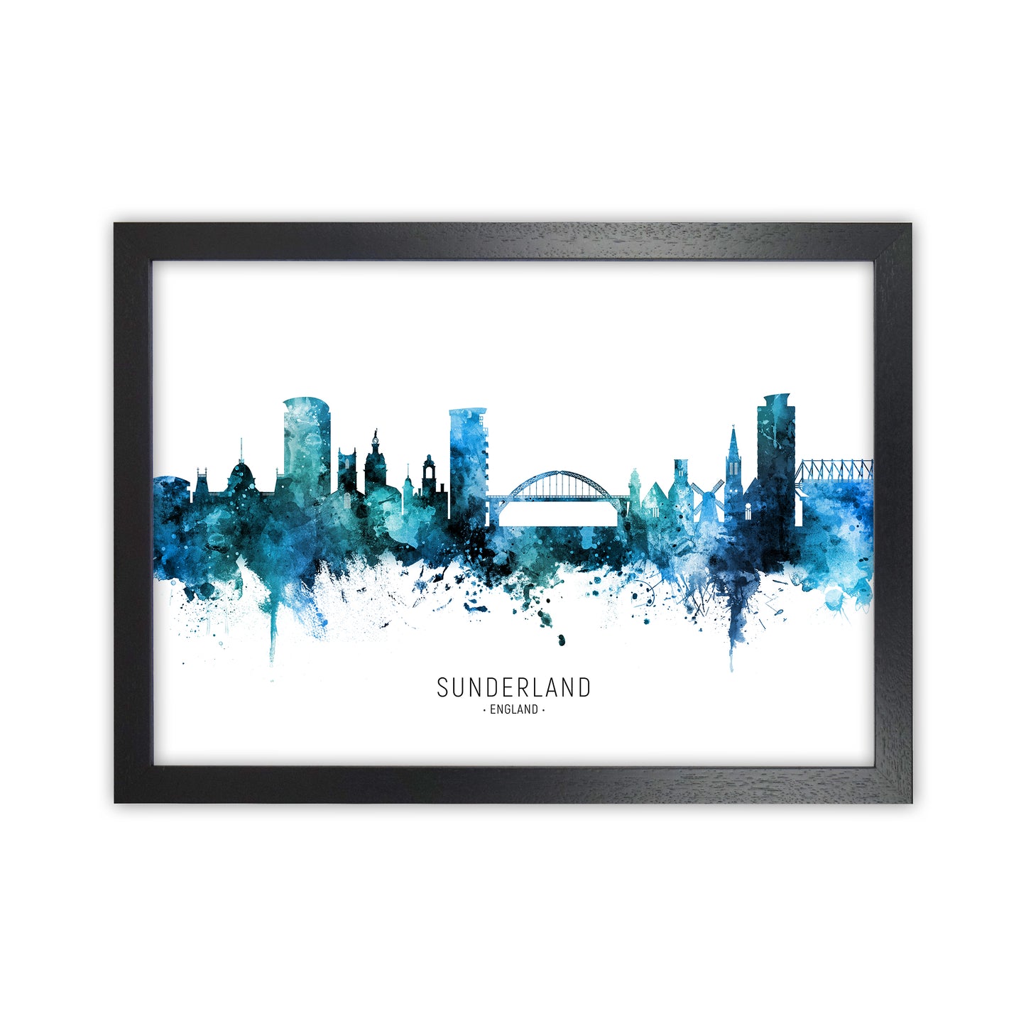 Sunderland England Skyline Blue City Name by Michael Tompsett Black Grain