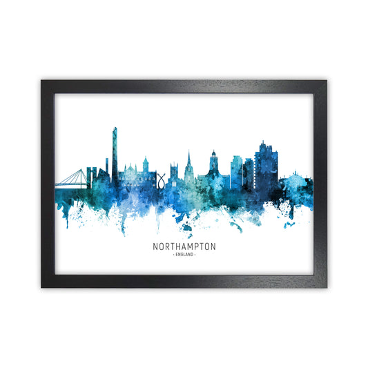 Northampton England Skyline Blue City Name  by Michael Tompsett Black Grain