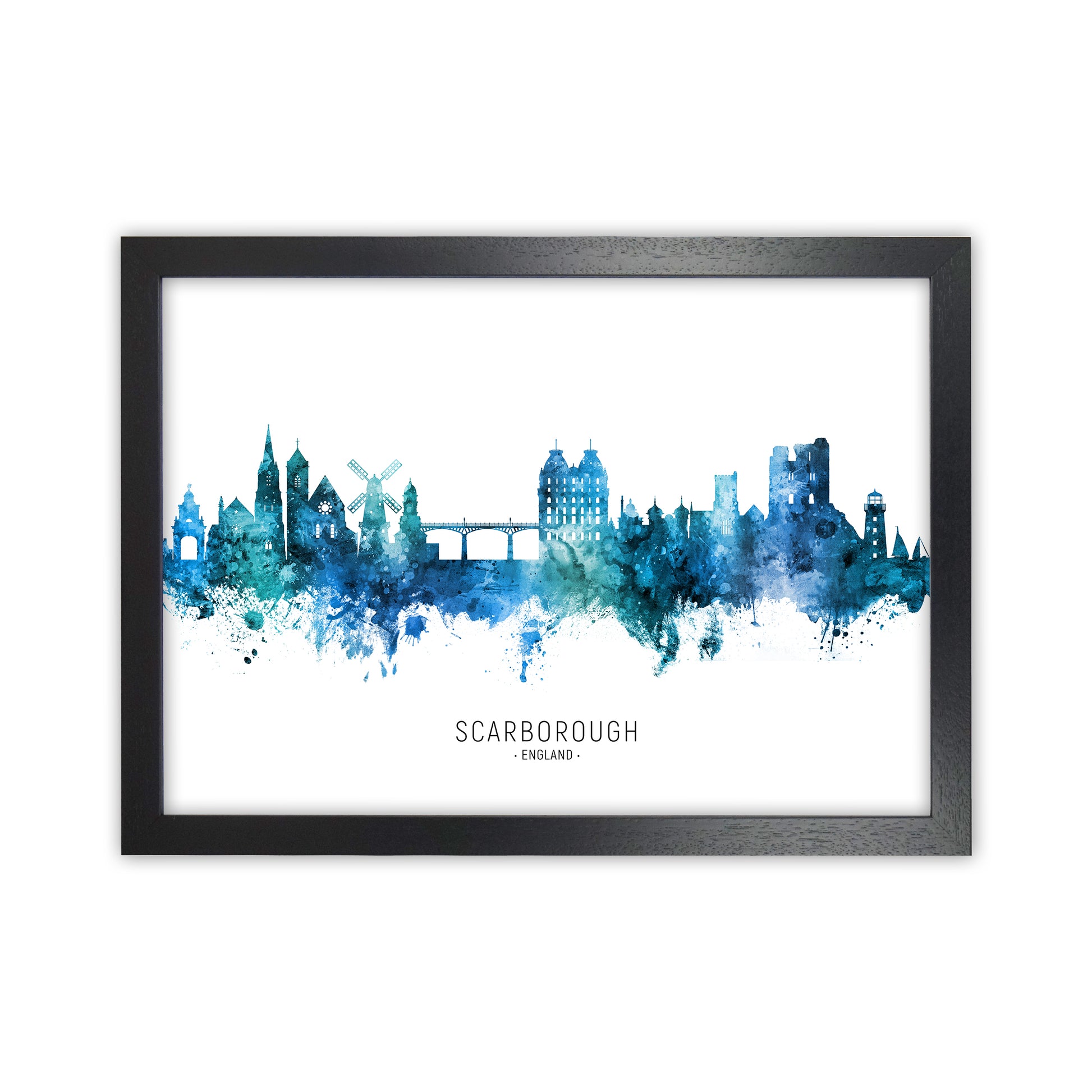 Scarborough England Skyline Blue City Name  by Michael Tompsett Black Grain