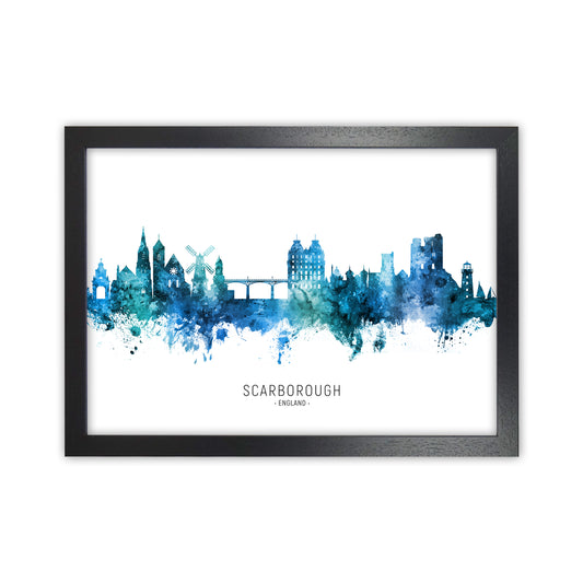 Scarborough England Skyline Blue City Name  by Michael Tompsett Black Grain