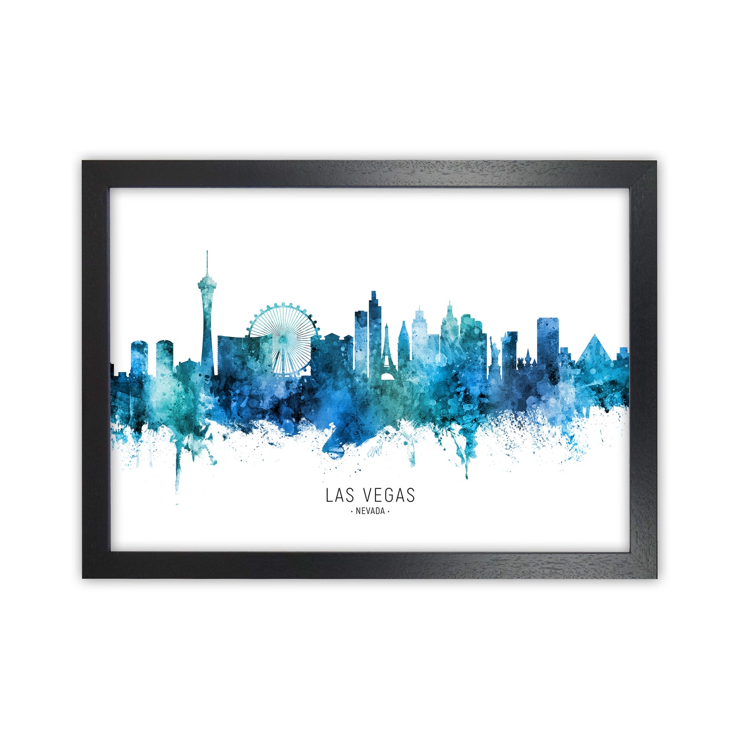 Las Vegas Nevada Skyline Blue City Name  by Michael Tompsett Black Grain