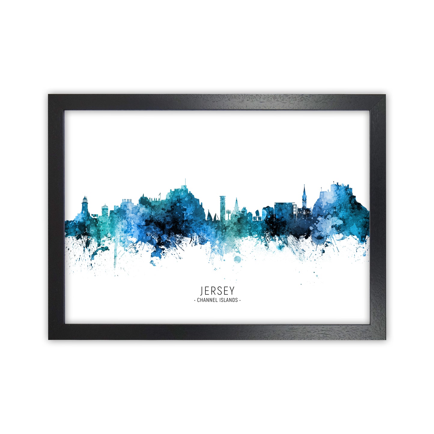 Jersey Channel Islands Skyline Blue City Name by Michael Tompsett Black Grain
