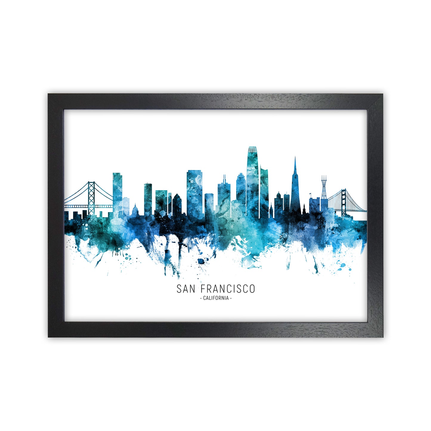 San Francisco California Skyline Blue City Name by Michael Tompsett Black Grain