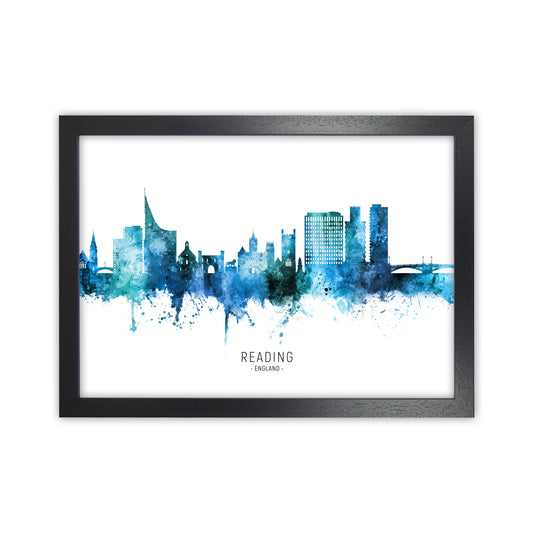 Reading England Skyline Blue City Name  by Michael Tompsett Black Grain