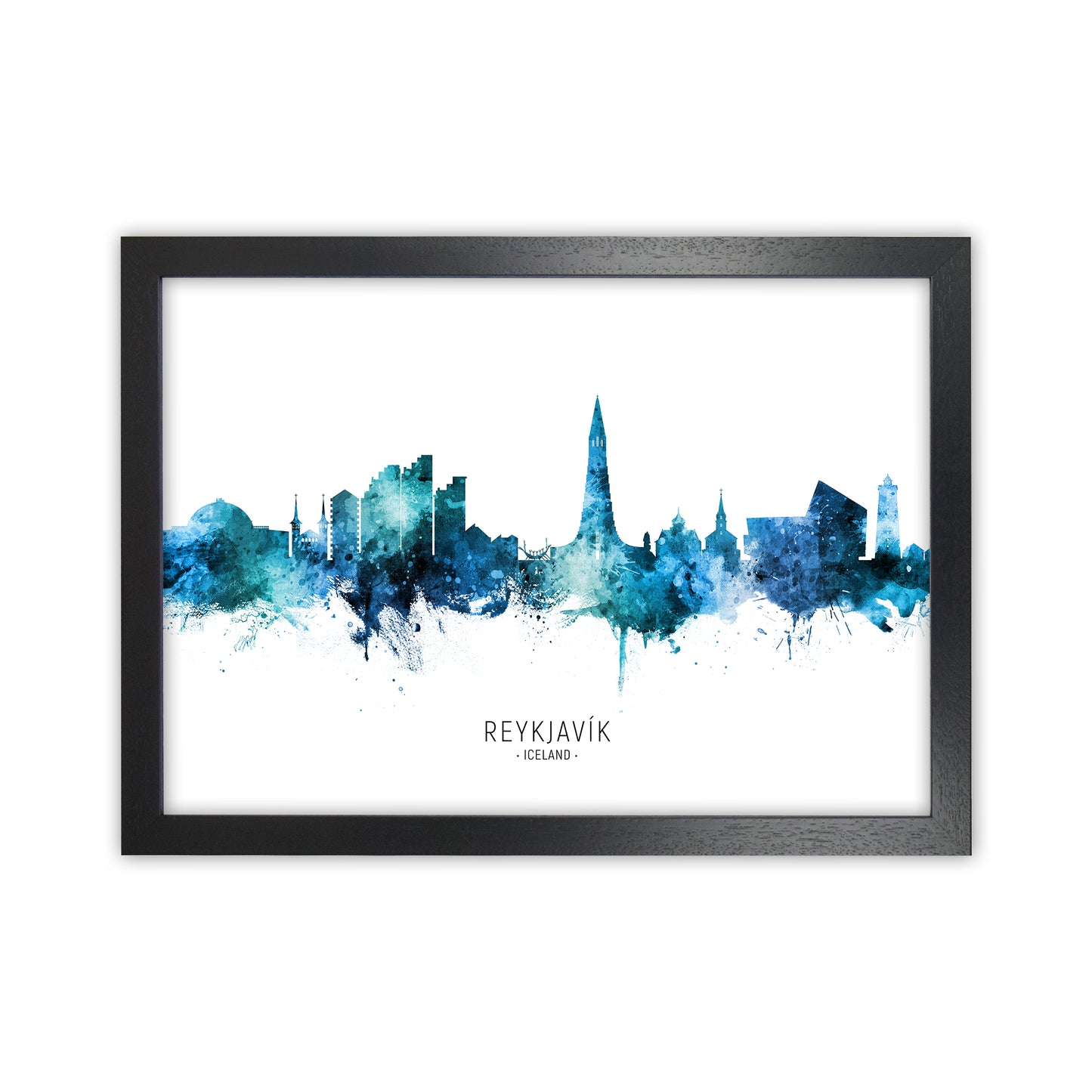 Reykjavik Iceland Skyline Blue City Name by Michael Tompsett Black Grain
