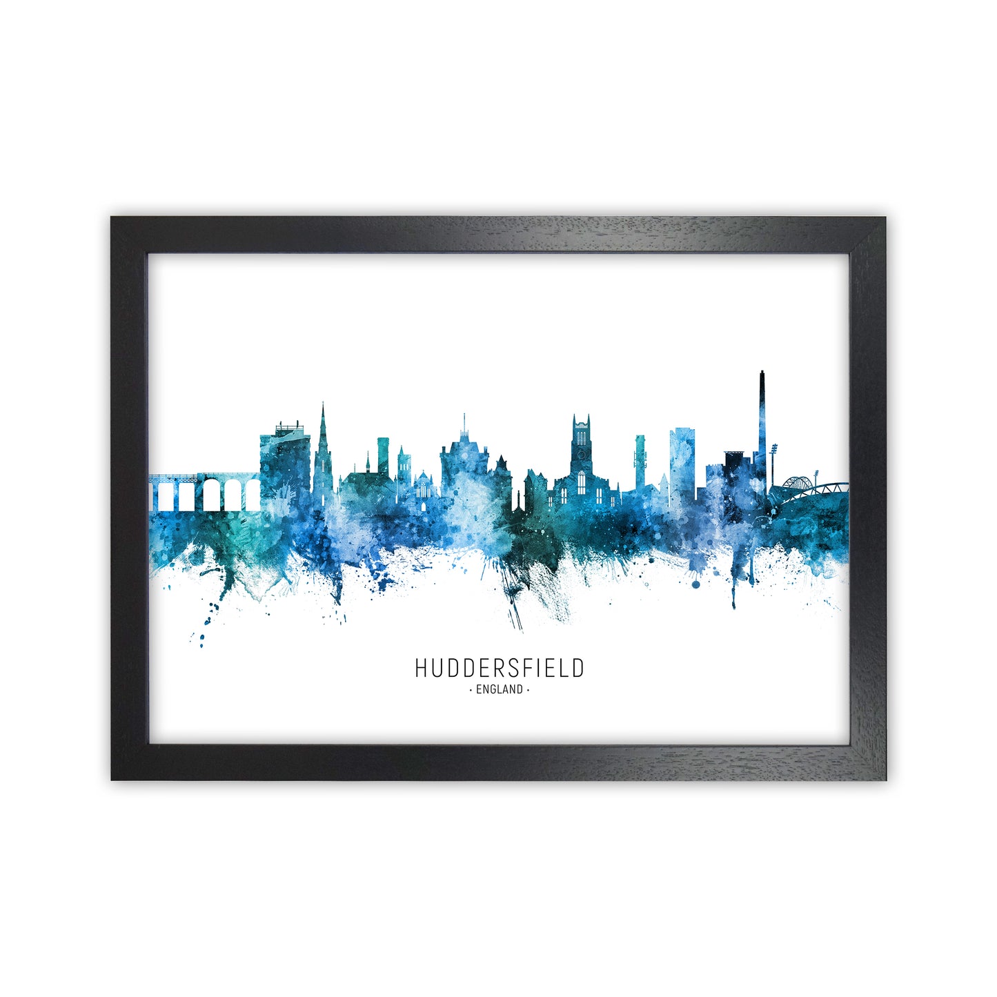 Huddersfield England Skyline Blue City Name by Michael Tompsett Black Grain