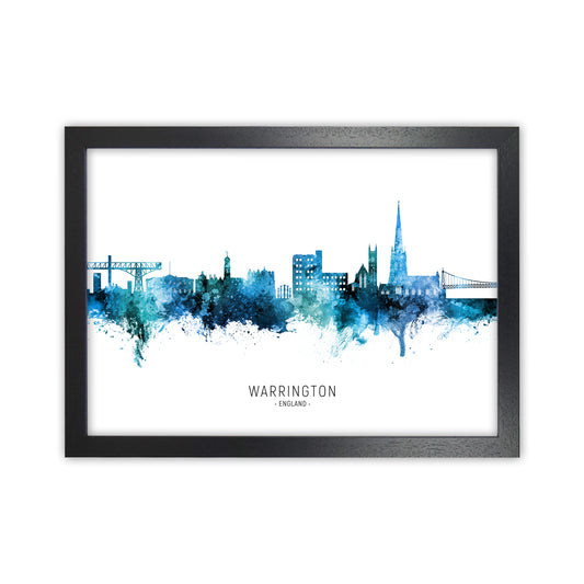 Warrington England Skyline Blue City Name  by Michael Tompsett Black Grain
