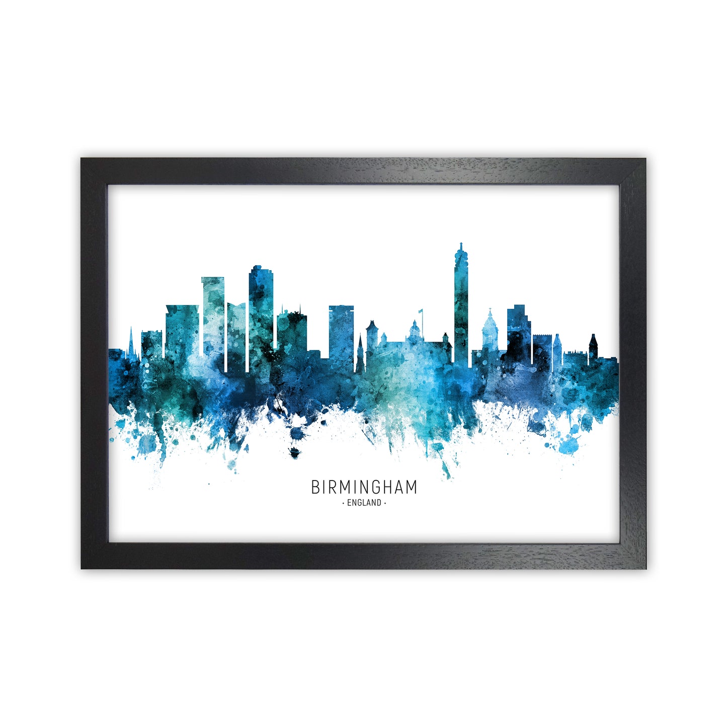 Birmingham England Skyline Blue City Name by Michael Tompsett Black Grain
