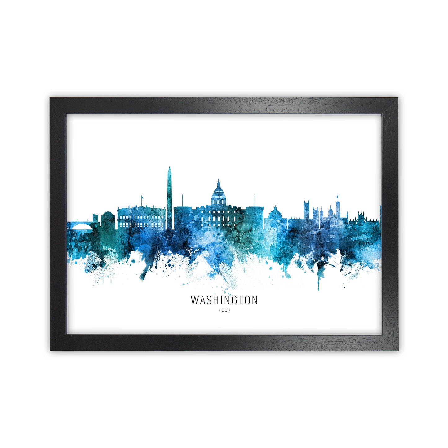 Washington Dc Skyline Blue City Name by Michael Tompsett Black Grain