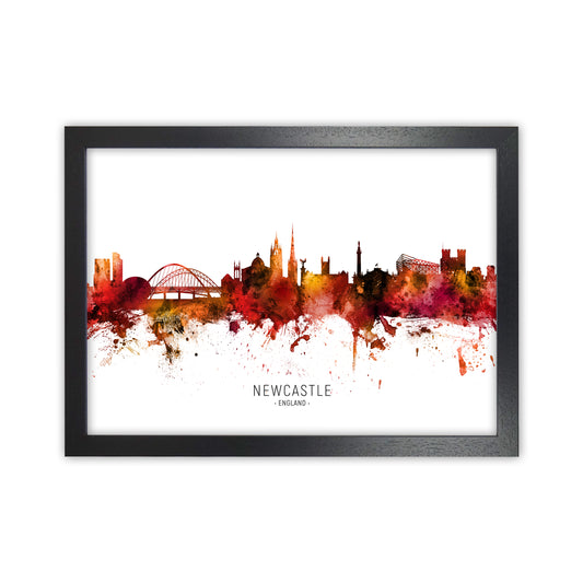 Newcastle England Skyline Red City Name  by Michael Tompsett Black Grain