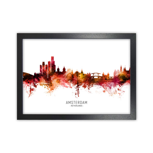 Amsterdam Netherlands Skyline Red City Name  by Michael Tompsett Black Grain