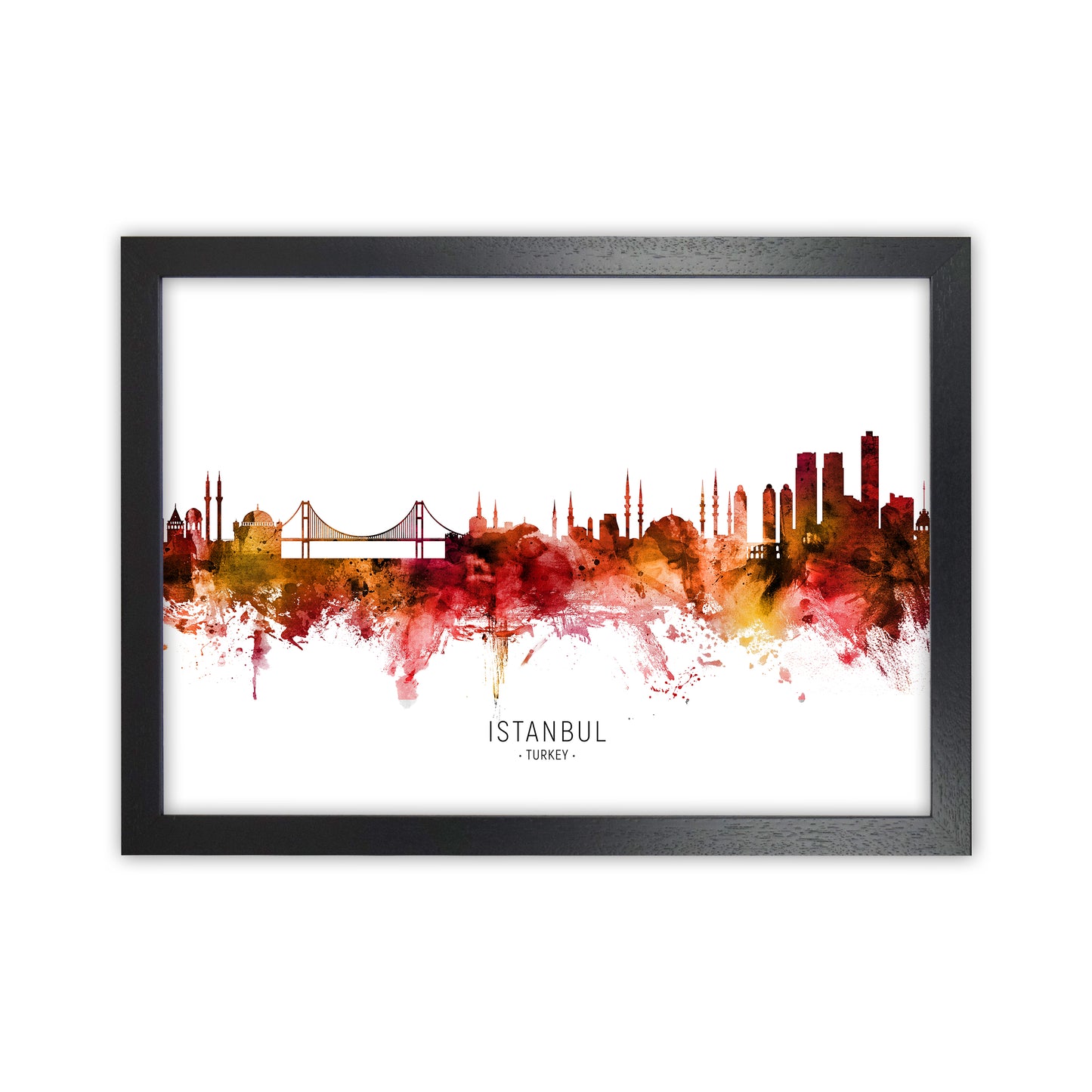Istanbul Turkey Skyline Red City Name by Michael Tompsett Black Grain