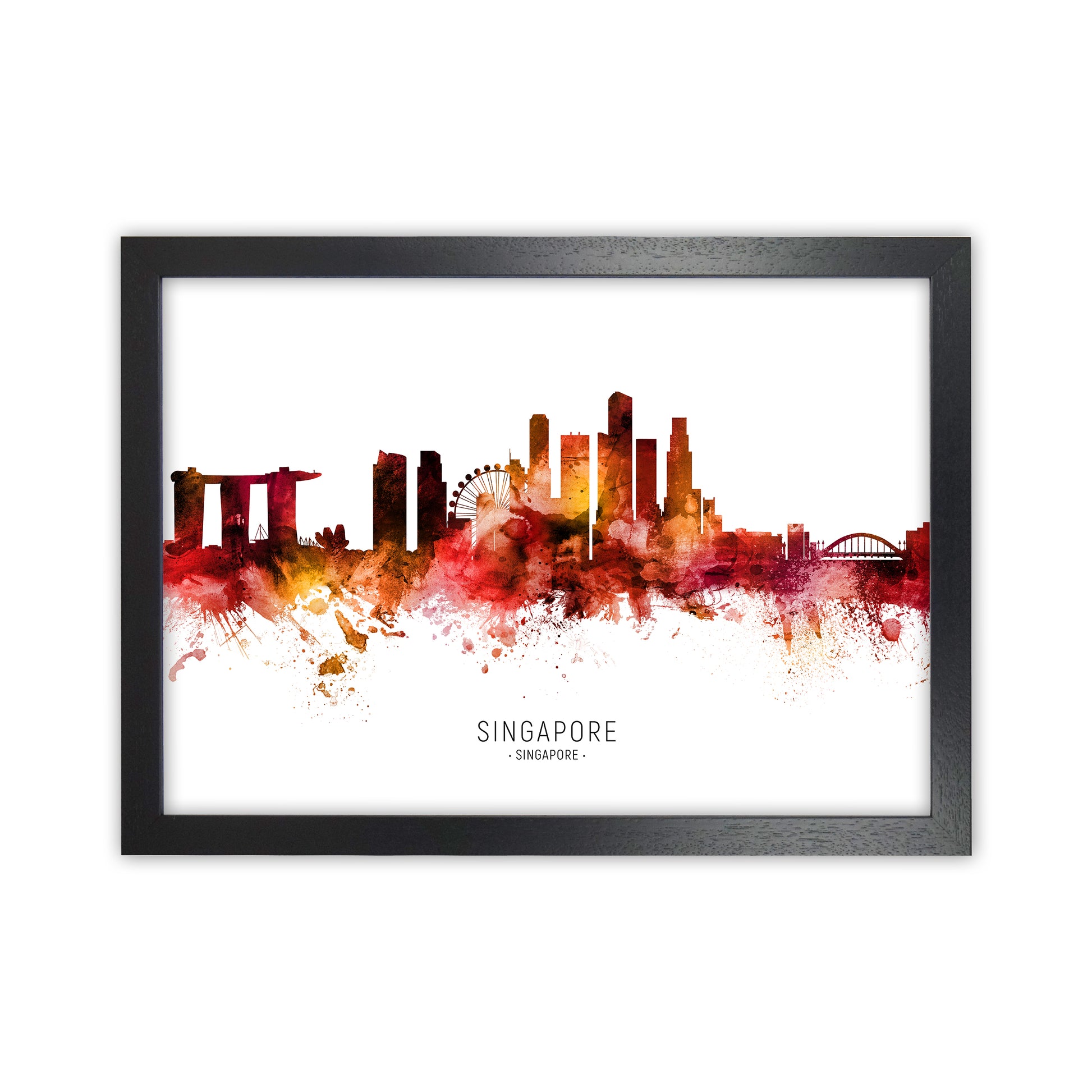 Singapore Singapore Skyline Red City Name  by Michael Tompsett Black Grain