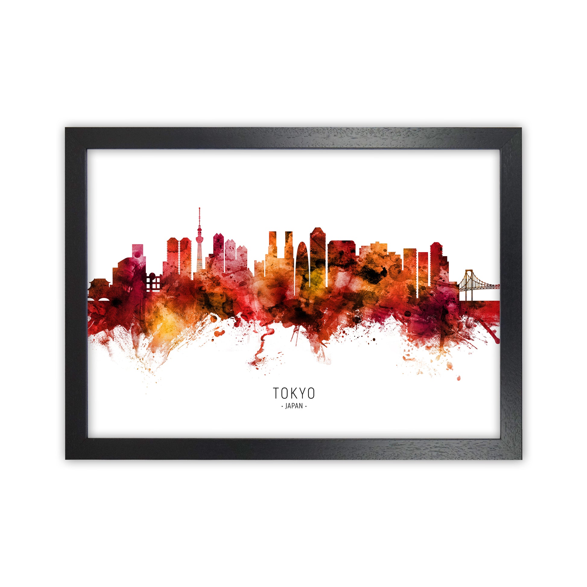 Tokyo Japan Skyline Red City Name Print by Michael Tompsett Black Grain
