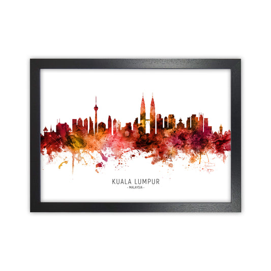 Kuala Lumpur Malaysia Skyline Red City Name  by Michael Tompsett Black Grain