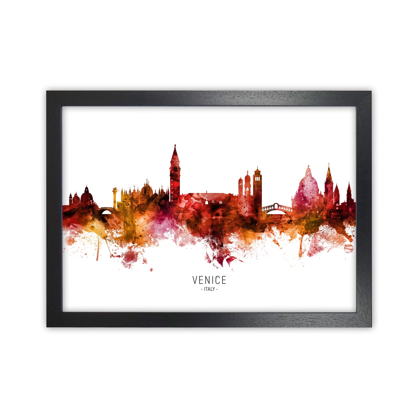 Venice Italy Skyline Red City Name Print by Michael Tompsett Black Grain