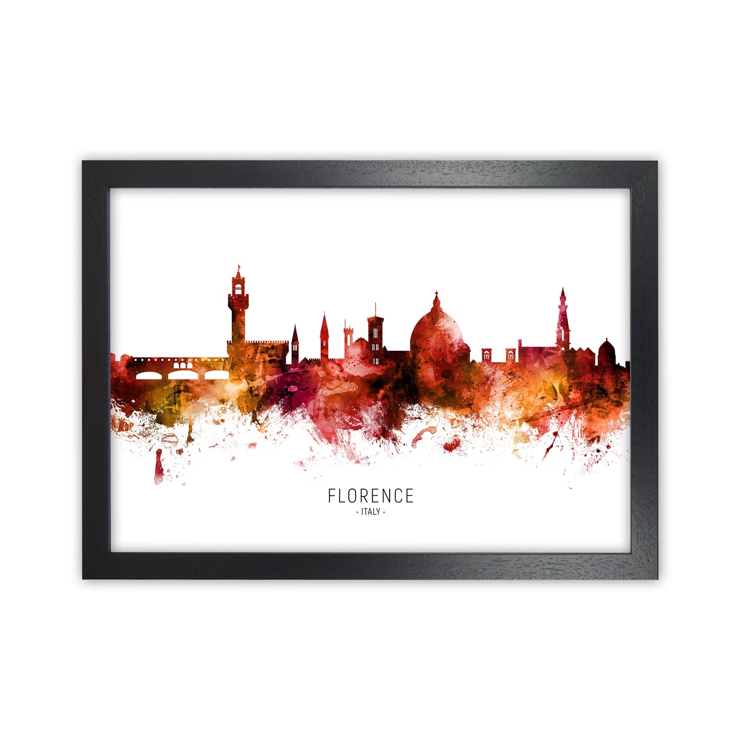 Florence Italy Skyline Red City Name by Michael Tompsett Black Grain