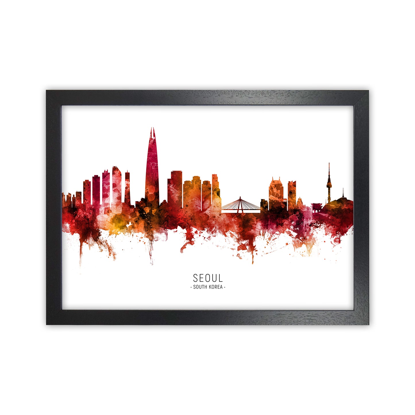 Seoul South Korea Skyline Red City Name by Michael Tompsett Black Grain