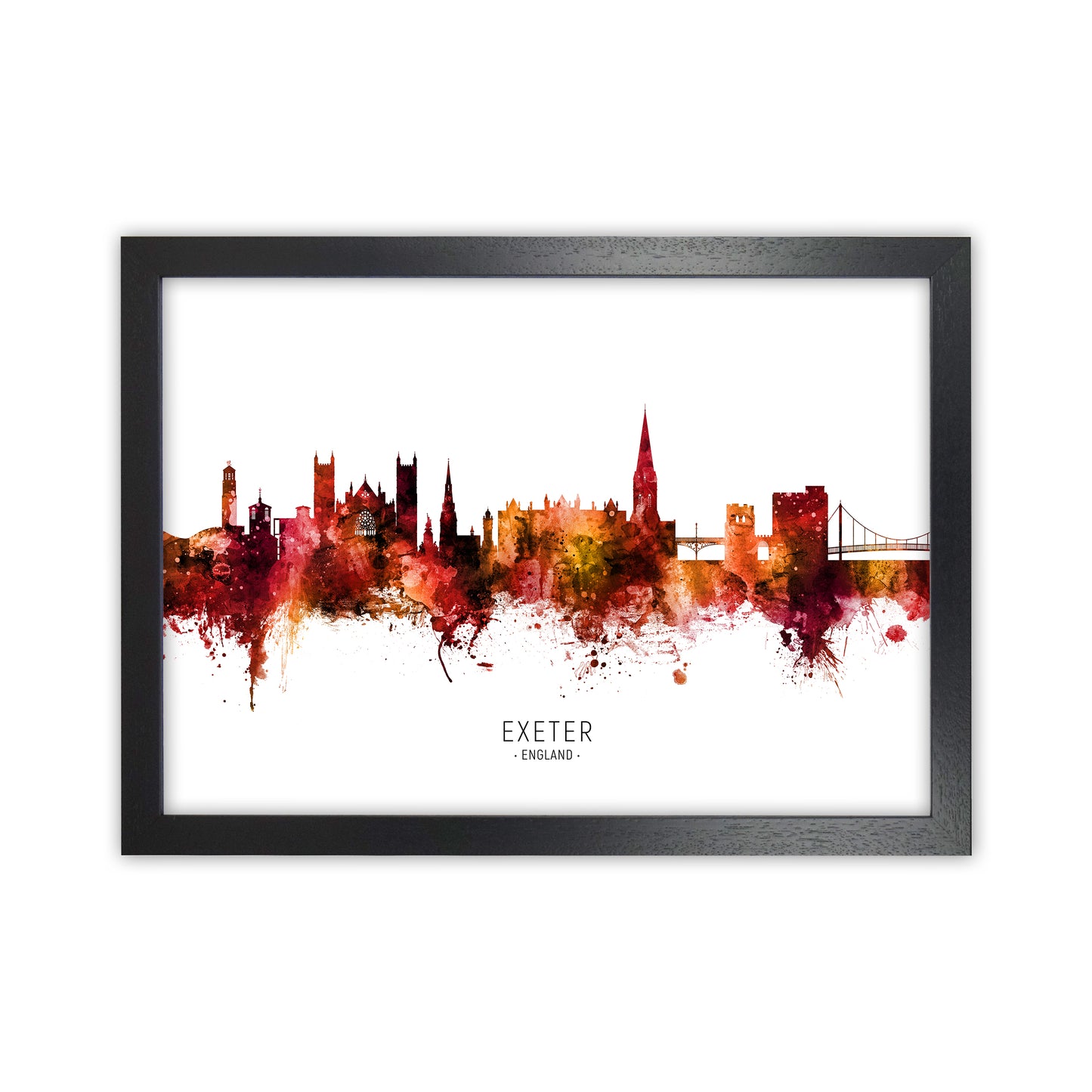 Exeter England Skyline Red City Name by Michael Tompsett Black Grain
