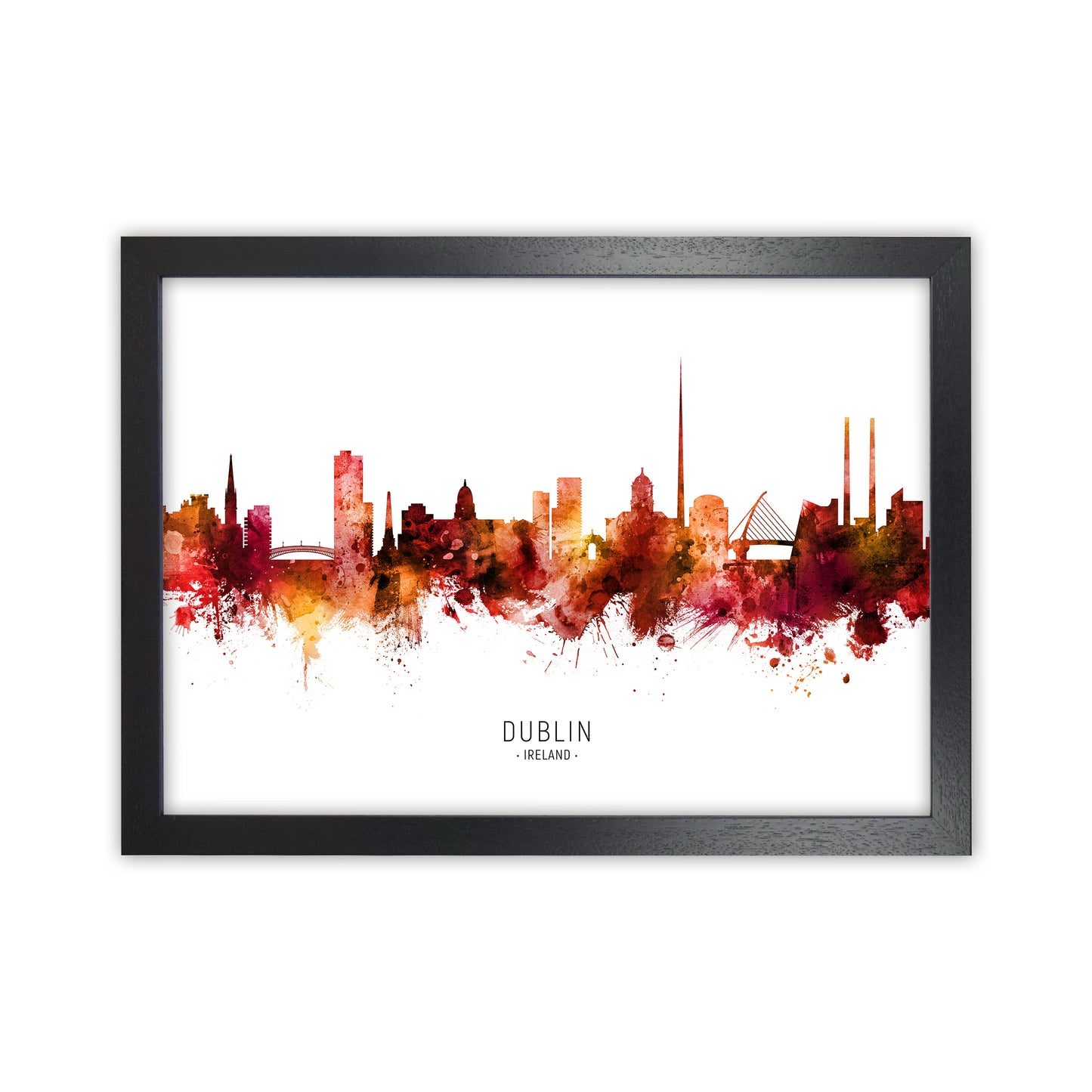 Dublin Ireland Skyline Red City Name by Michael Tompsett Black Grain