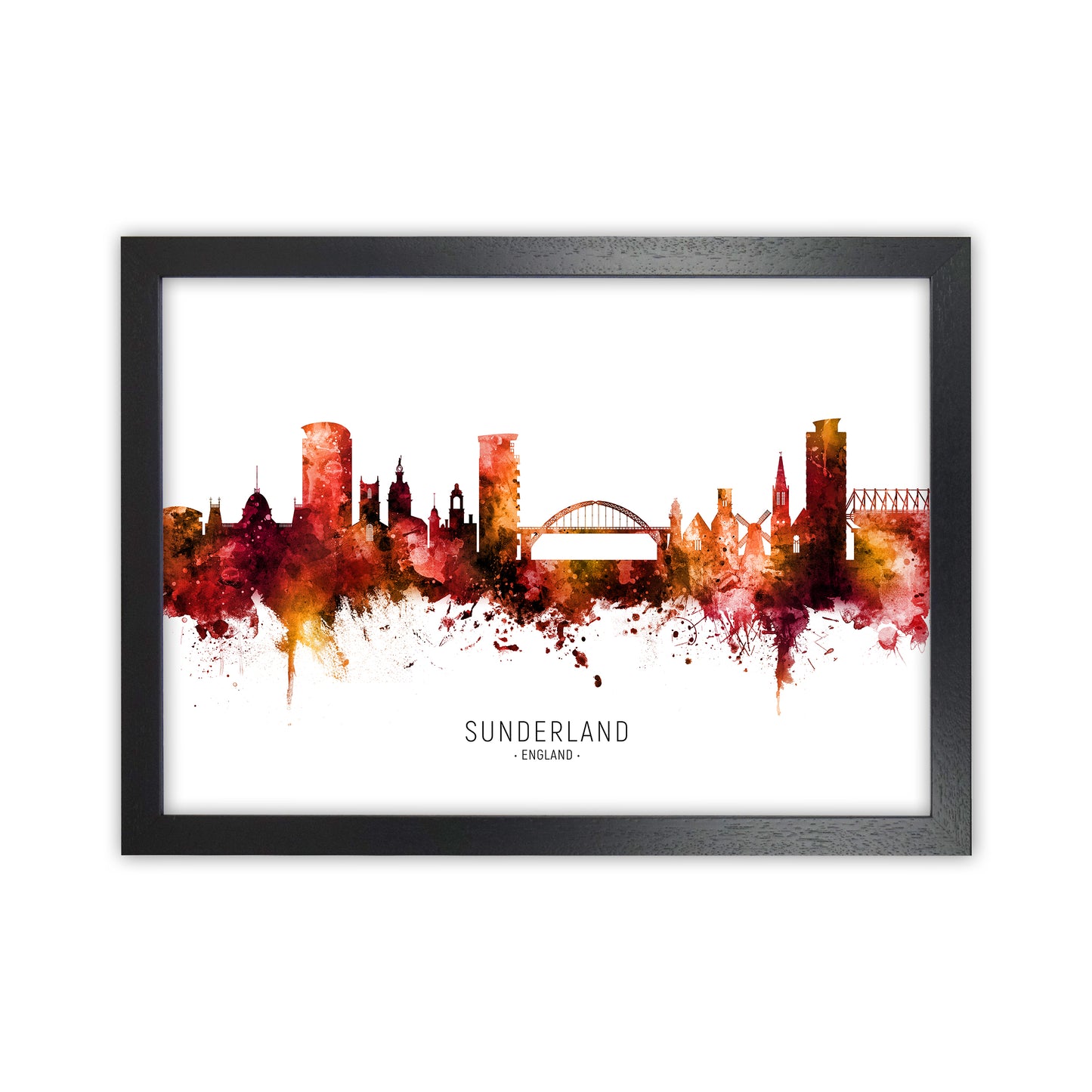 Sunderland England Skyline Red City Name by Michael Tompsett Black Grain