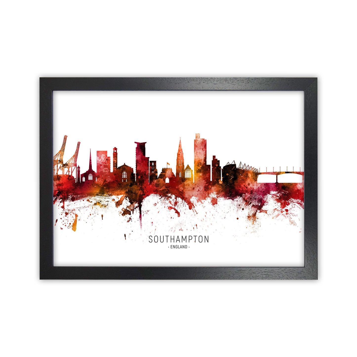 Southampton England Skyline Red City Name by Michael Tompsett Black Grain
