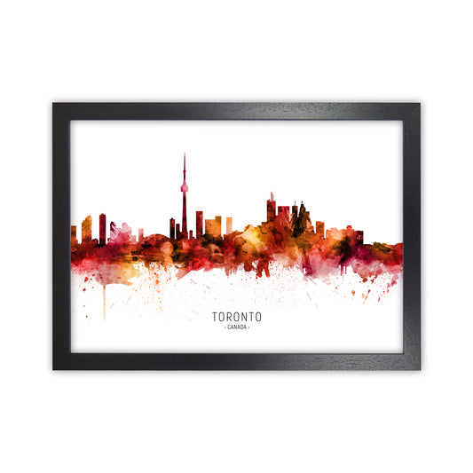 Toronto Canada Skyline Red City Name  by Michael Tompsett Black Grain