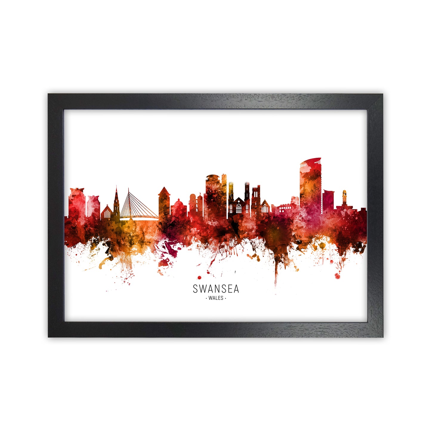 Swansea Wales Skyline Red City Name Print by Michael Tompsett Black Grain