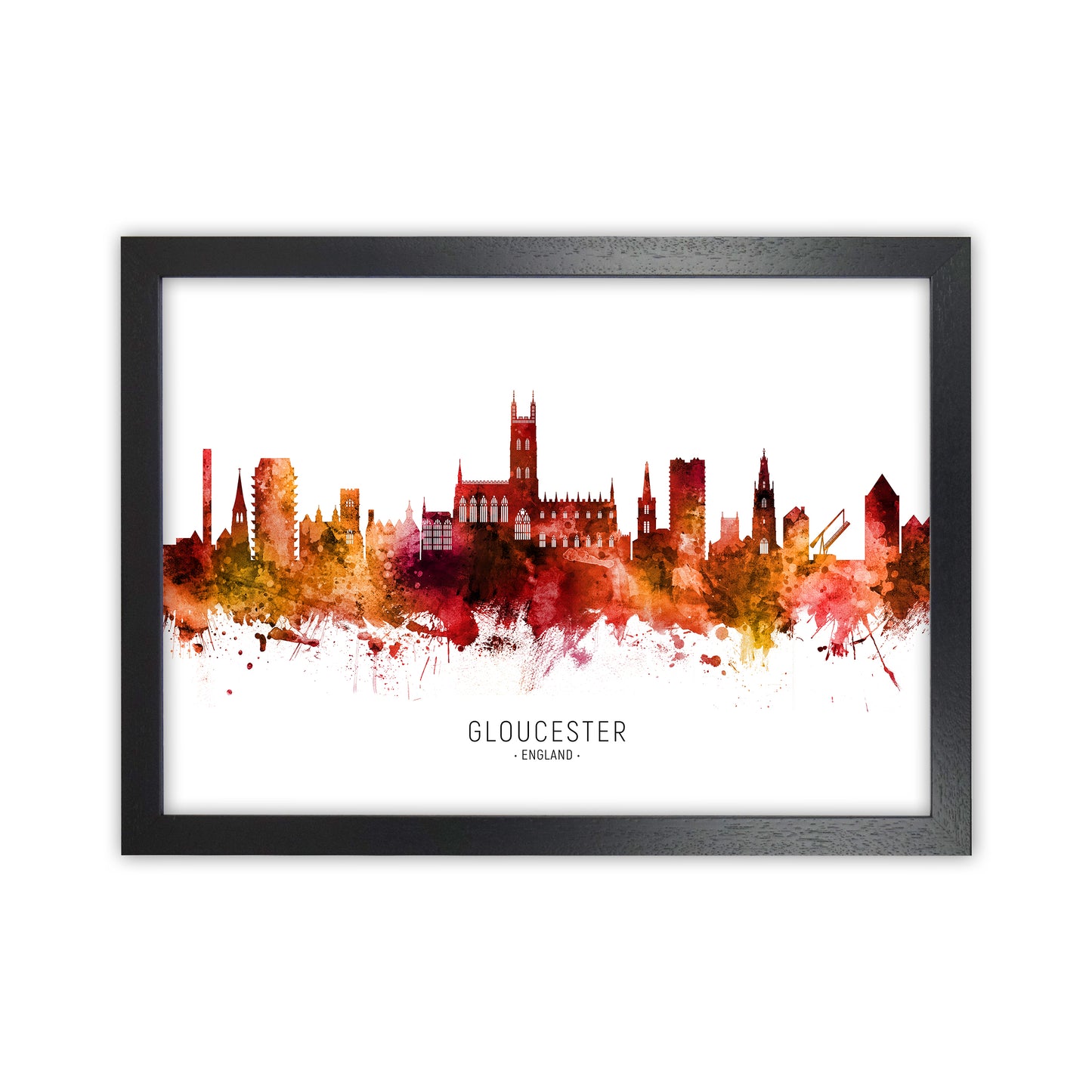 Gloucester England Skyline Red City Name by Michael Tompsett Black Grain