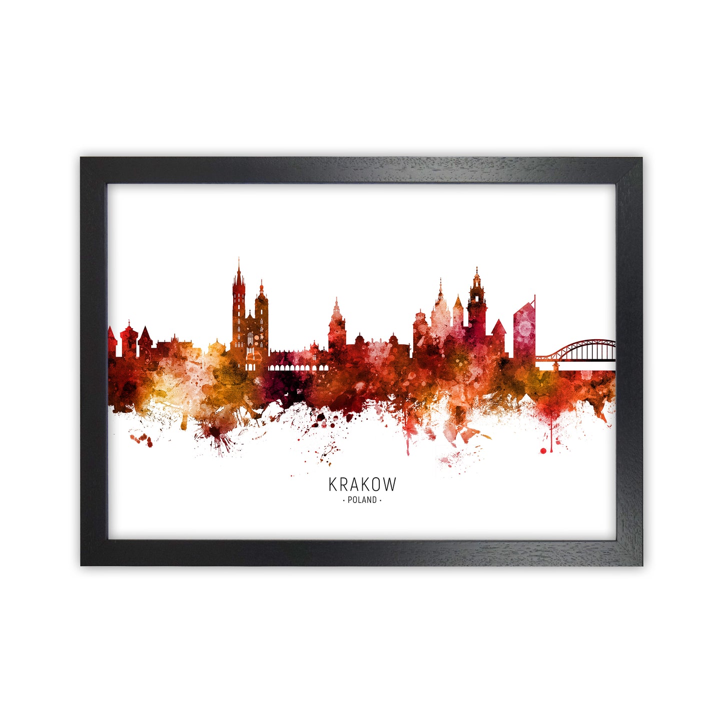 Krakow Poland Skyline Red City Name Print by Michael Tompsett Black Grain