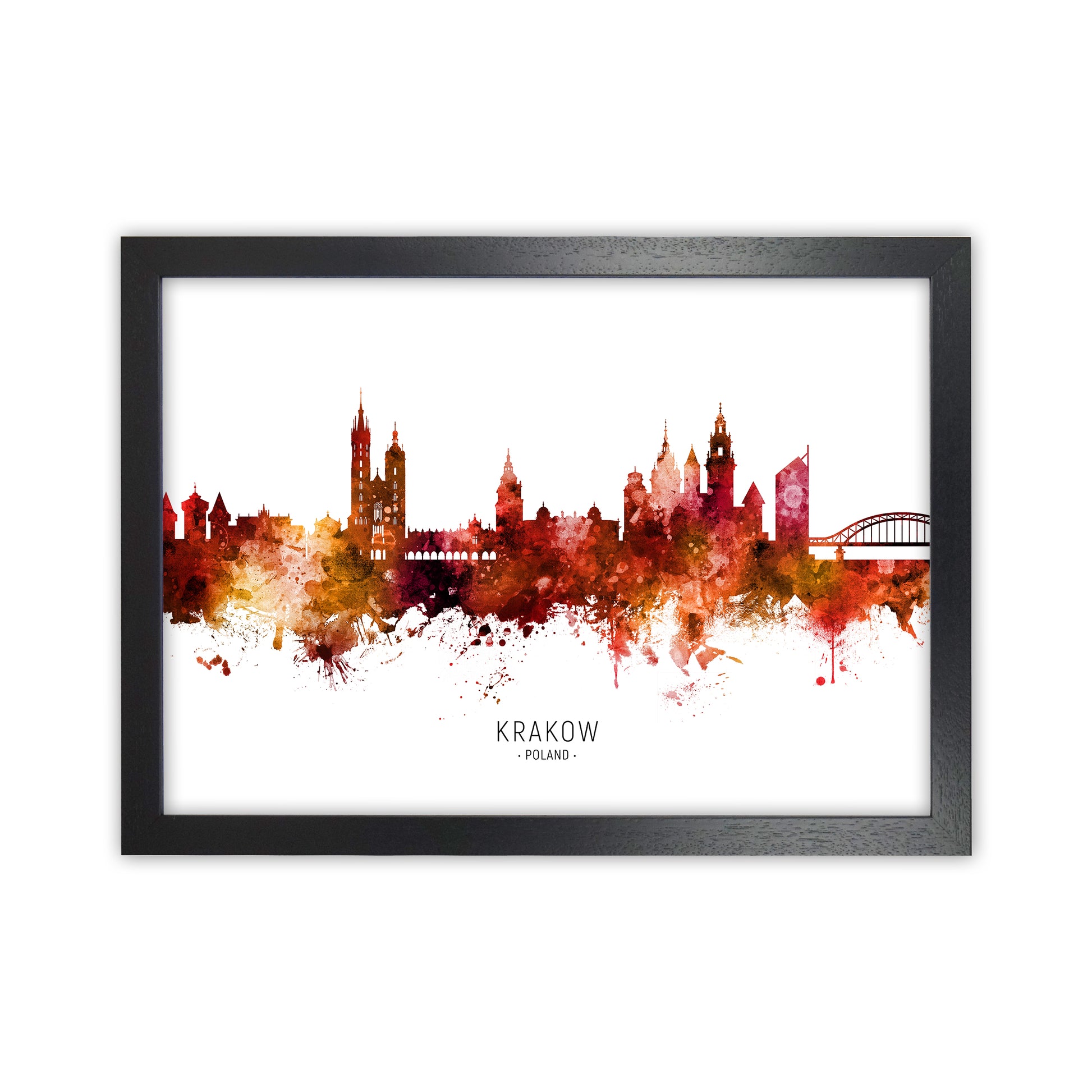 Krakow Poland Skyline Red City Name Print by Michael Tompsett Black Grain