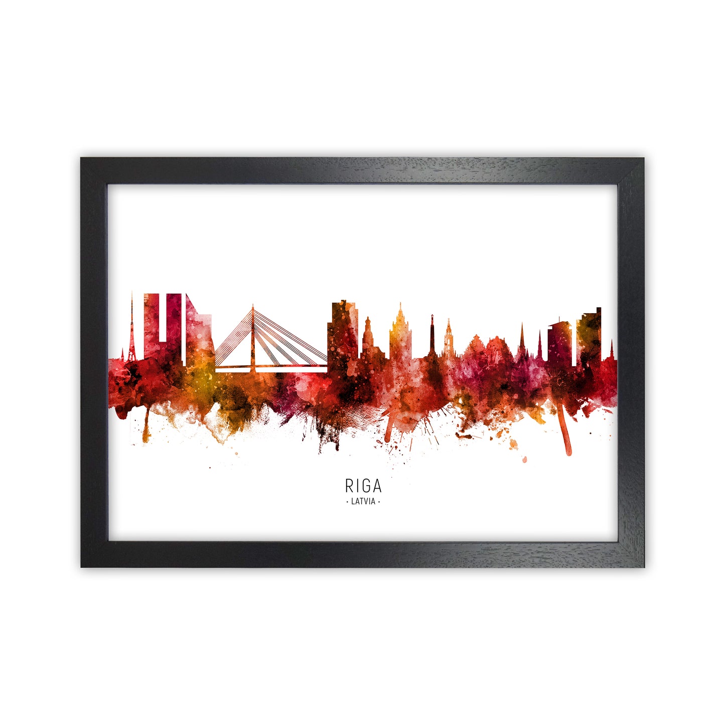Riga Latvia Skyline Red City Name Print by Michael Tompsett Black Grain