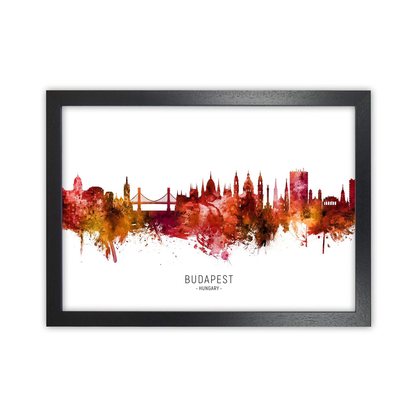 Budapest Hungary Skyline Red City Name by Michael Tompsett Black Grain