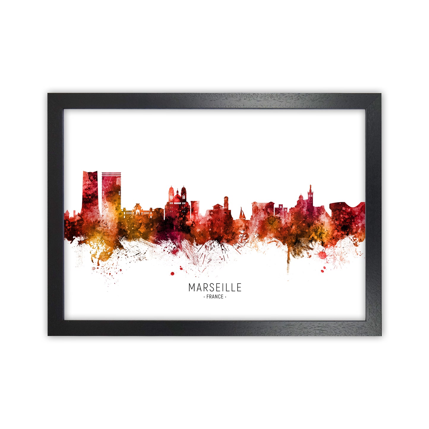 Marseille France Skyline Red City Name by Michael Tompsett Black Grain