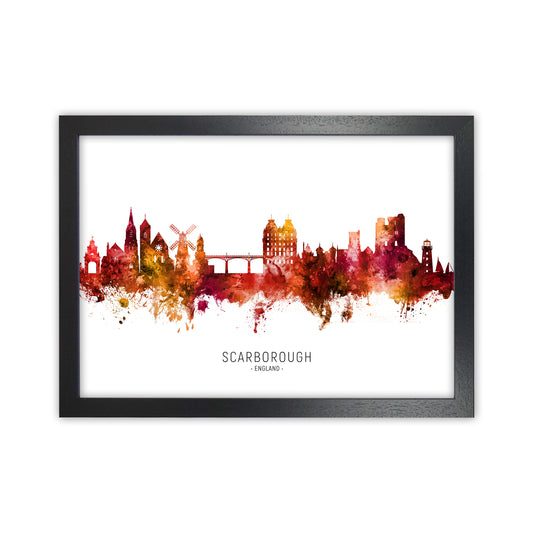 Scarborough England Skyline Red City Name  by Michael Tompsett Black Grain