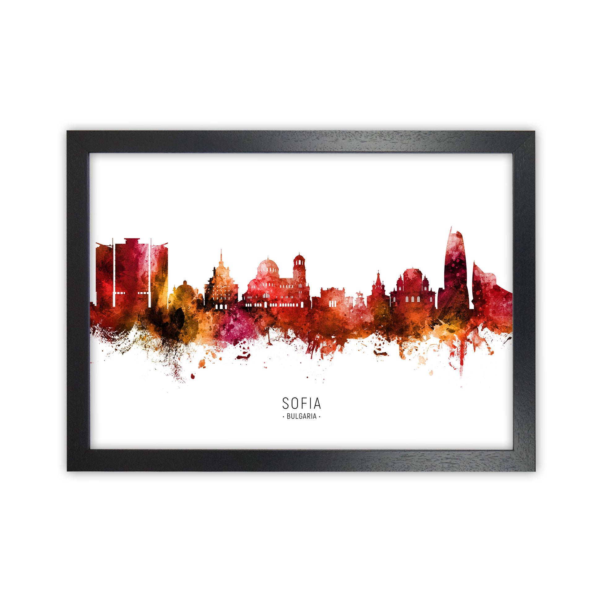 Sofia Bulgaria Skyline Red City Name  by Michael Tompsett Black Grain